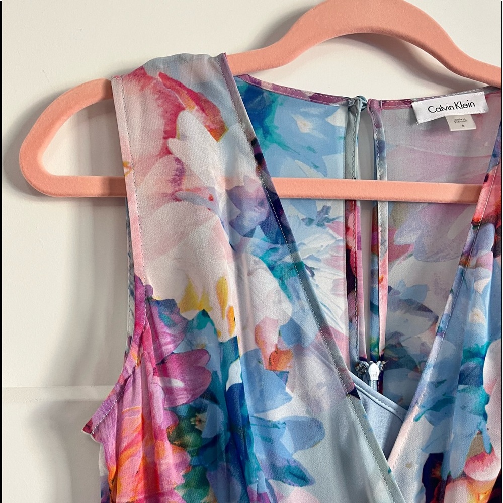 NWT Calvin Klein Floral Watercolor Sleeveless Dress Size 6 - Picture 3 of 13